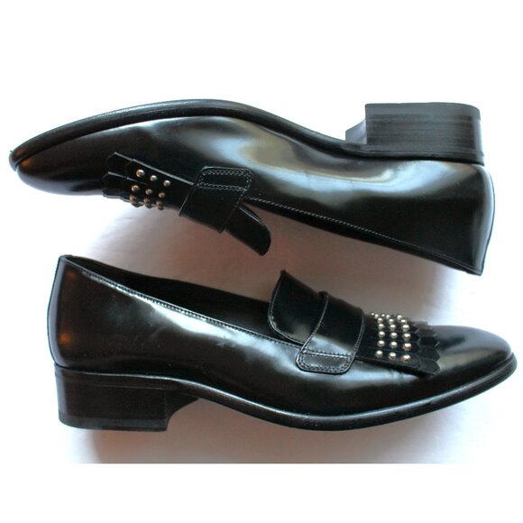 Alexander McQueen Black Leather Micro Studded Loafer / Size 39 / Black Fringe - Picture 5 of 13